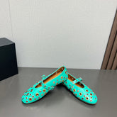 ALAIA MARY JANE SHOES IN GREEN MINT LAMBSKIN GOLD MIX SILVER HARDWARE